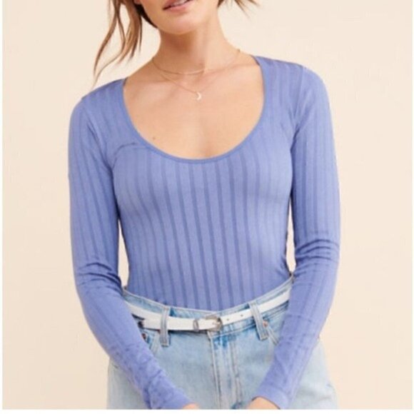 Free People Intimately Lucky You Scoop Neck Strped Top Layering Top,Blue XS/S - Picture 3 of 15